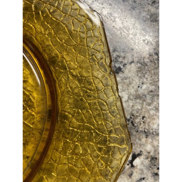 Vintage Amber Octagonal Crackle Glass Plate 7 In Fall Harvest Bed Butter - Picture 4 of 6